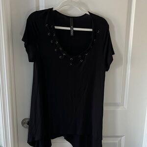 EllumiNation by Nikki Parker Tunic Black Lace-Up Grommet Women Top